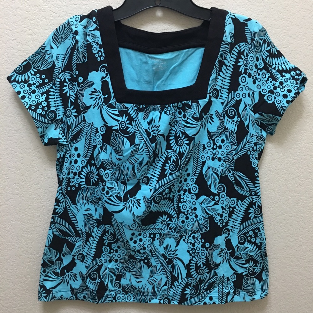 Croft&Barrow Petite Small Blue/Black Stretch Top